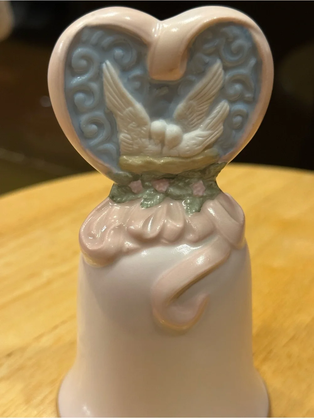 Avon Heart-Top Porcelain Bell in Soft Pink and Blue